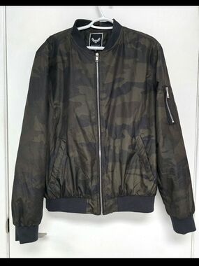 Brave Soul Men's Camo Bomber Jacket - Olive Brave Soul